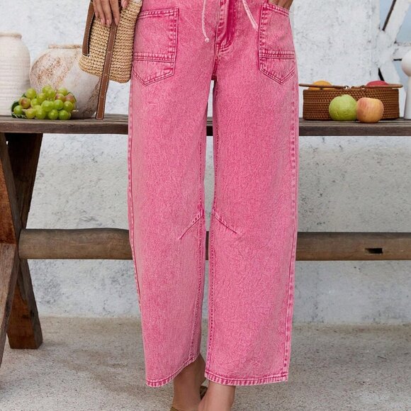 Pink Casual Women's Vacation Low Waist Low Rise Baggy Cropped Pants - Picture 2 of 7